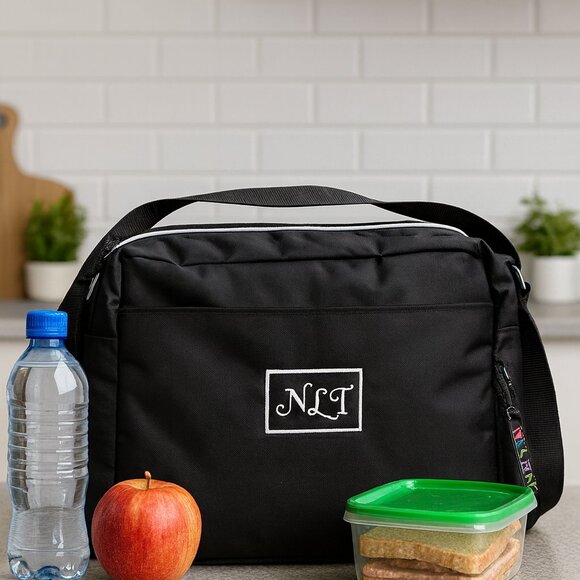 Insulated Lunch Cooler Bag – Black Shoulder Style with Monogram - Picture 1 of 4